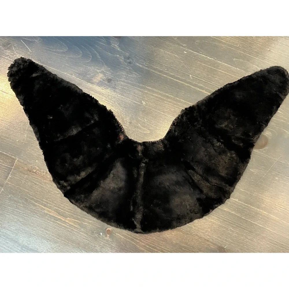 Vintage Fur Scarf Collar Shawl Wrap Black Plush w/ Ruching & Hook/Eye Closures